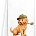 3 x Cute Golden Retriever Puppy Golf Kitchen Towels, Golden Retriever Lovers Gifts, Golfing Puppy Dog Decorative Hand Tea Towels for Bathroom, Unique Pet-Themed Household Towel Gift, 16x24 Inch