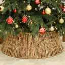 YoleShy Christmas Rattan Tree Collar, 6-Piece Holiday Tree Skirt Accessory, Hand-Weaved Farmhouse Christmas Tree Ring, Easy Set Up 28" Tree Base Ring Tree Skirt Collar for Christmas Tree Decoration