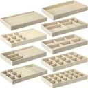 Velvet Jewelry Trays Organizer Stackable Jewelry Trays Drawer Inserts Earring Organizer for Necklace, Ring, Bracelet, Watch, Beige 9 Styles