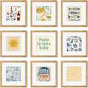 12x12 Picture Frame Set of 9, Photo Gallery Wall Frame Set, Display Pictures 8x8 with Mat or 12 x 12 Without Mat, Square Frame Picture Frames Collage Wall Decor, Natural Oak