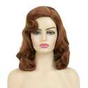 Swiking Vintage Brown 1950s Hollywood Big Wave Wig Synthetic Curly Wig for Retro Parties Halloween Daily Use(Auburn Brown) (Brown women)