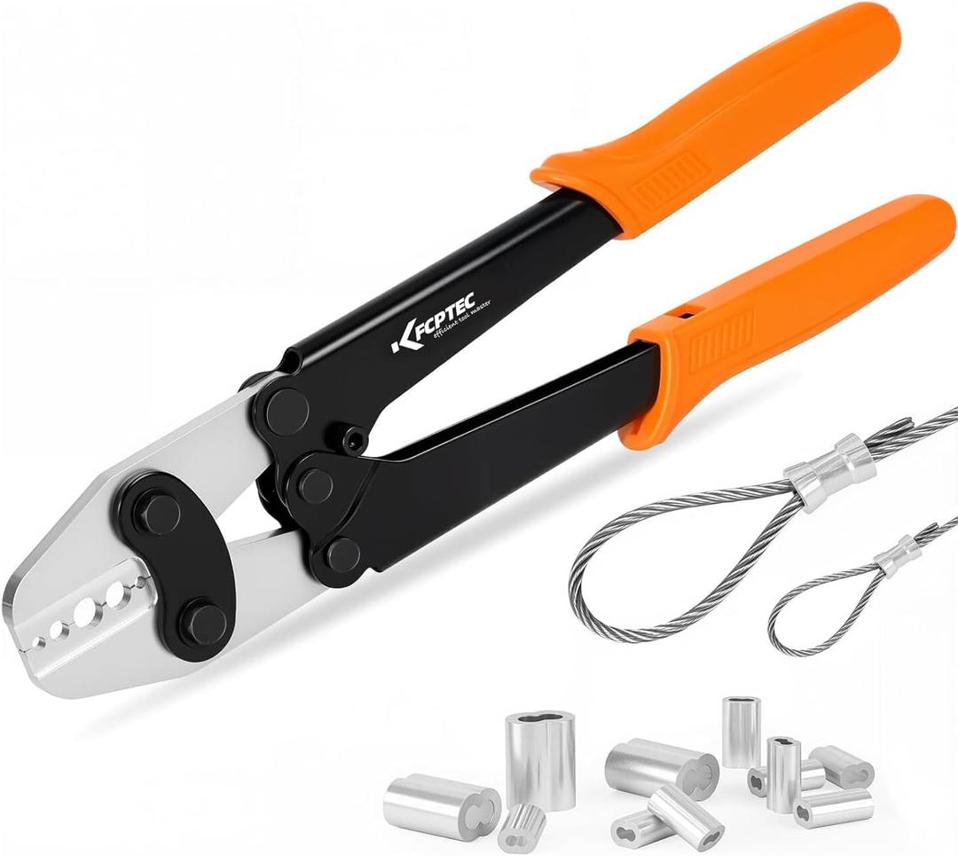 KF CPTEC Wire Rope Crimping Tool 1/16"-3/16"(1.58-5.0mm), Ferrule Swager for Aluminum & Loop Sleeves, Heavy-Duty Crimper for Railing & Fishing