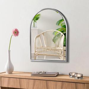 MYlovelylands 10x13 inch Silver Small Arched Mirror for Bathroom Vanity Mirror or Wall Decor Arch Mirror Brushed Metal Frame Wall Mounted Mirror for Bathroom LivingRoom Bedroom Entryway