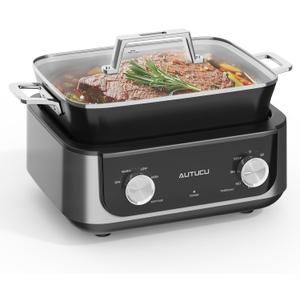 N61NA Nonstick Slow Cooker 7-Quart - PFOA-Free Ceramic-coated, 3 Heat Settings & Timer - Dishwasher & Oven Safe Pot for Effortless Cooking, Perfect for Family Meals & Parties