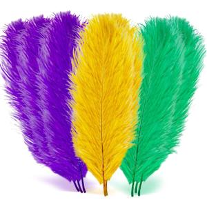18 Pcs Mardi Gras Feathers for Crafts 10-12 Inches Natural Green Gold Purple Feathers Bulk for DIY Craft Carnival Costume Mardi Gras Party Decorations(Pure Gold, Purple, Green)