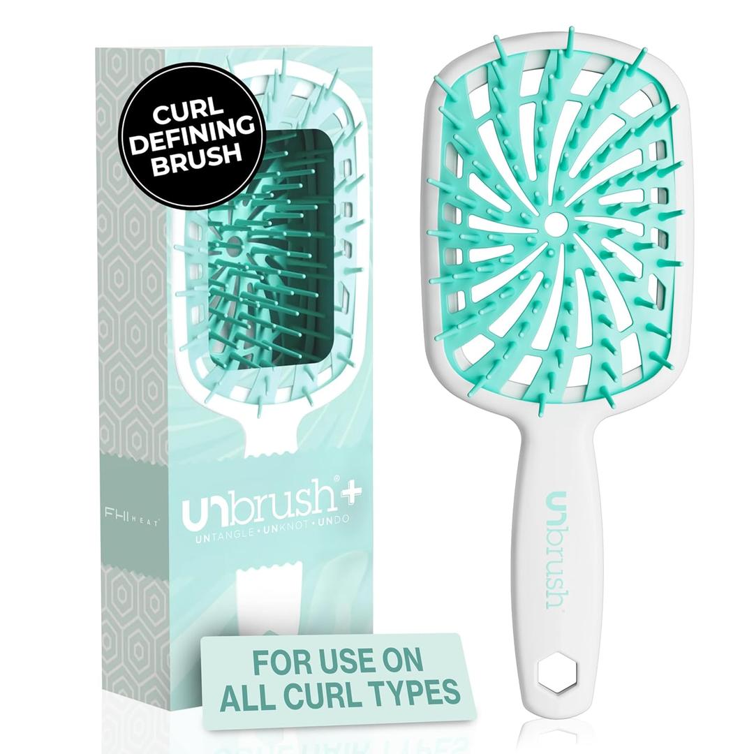FHI Heat UNbrush Plus  Curly Hair Brush for Gentle & Effective Detangling on Wet or Dry Fragile Hair Types  Detangler Brush w/ 84 UltraFlex Bristles, Ultra-light, Vented, Anti Static Hairbrush