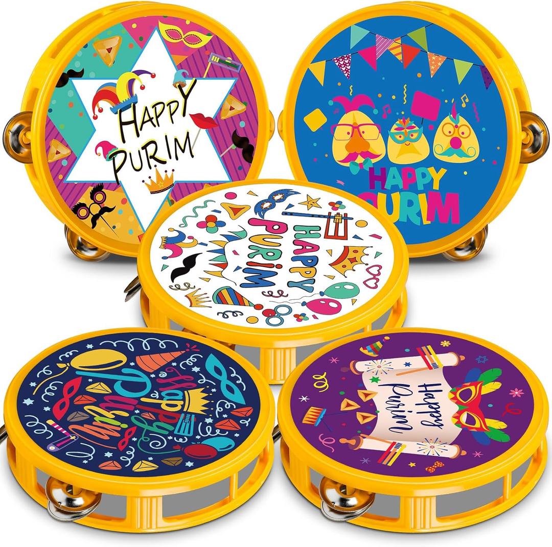20 Pcs Happy Purim Tambourine Noisemaker Purim Percussion Musical Instruments Festivities Begin with Noise Maker for Happy Purim Day Party Birthday Supplies