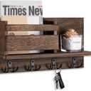 Key and Mail Holder for Wall Decorative - Rustic Mail Organizer Wall Mount, Wooden Letter Sorter Organizer with 4 Key Rack Hooks for Hallway Kitchen Farmhouse Decor (Brown)