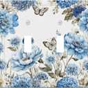 Decorative Outlet Cover Blue Iris Flowers Butterfly Botanical Floral Plant 2 Gang Wall Plate Double Toggle Light Switch Cover GFCI Receptacle Electrical Switchplate for Bathroom Bedroom2Pack