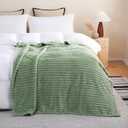 Sage Green Fleece Throw Blanket 5060 for Couch Sofa Bed,Super Soft Cozy Plush Microfiber Flannel Blanket with Stripes Design Lightweight for Adults,Woman's, Girls