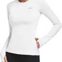 baleaf Thermal Shirts for Women Long Sleeve Fleece Tops Running Workout Cold Weather Gear Compression Zipper Pocket (White, L)