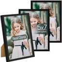 Upsimples 5x7 Picture Frame Set of 3, Made of High Definition Glass for 5 x 7 Black Frames, Wall and Tabletop Display Thin Border Photo Frame for Home Décor BLACK