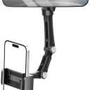 Karmus Rear View Mirror Phone Holder, Aluminum Alloy Mount Car Phone Holder Universal Rotatable and Retractable Rearview Mirror Phone Mount for Car Truck (Black)