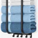 Towel Rack Bathroom Wall Holder: 15.9 Inch Wall Mounted Shower Organizer, for Rolled Towel Storage, 2 Metal Racks Plus Extra 5 Hooks, for Modern Small Space Bathroom, RV Campers (Matte Black)