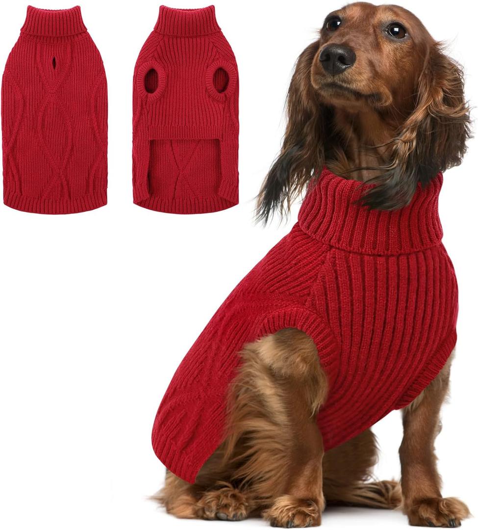 Queenmore Dog Sweaters for Medium Dogs Girl, Medium Dog Sweater, Christmas Clothes for Doggy, Soft Turtleneck Pet Pullover for Winter Fall, Warm Sleeveless Pet Winter Jacket, Red,M