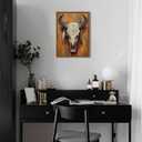 Western Bull Skull Wall Art Framed Rustic Tribal Cow Skull Painting with Feathers, Southwestern Boho Canvas Wall Decor Western Farmhouse Artwork for Living Room Bedroom Office Home Decorations 16x24