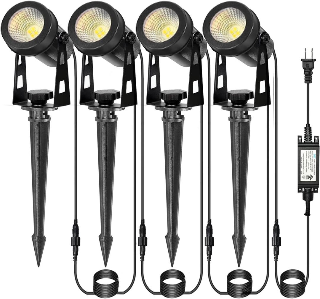CPLIRIS Outdoor Landscape Lighting, LED Spot Lights Kit for Garden, Yard, House, Lawn, Tree, Flags, Fence Use, Warm White 2700k-3300k, IP67 Waterproof & Connectable - 4 Pack