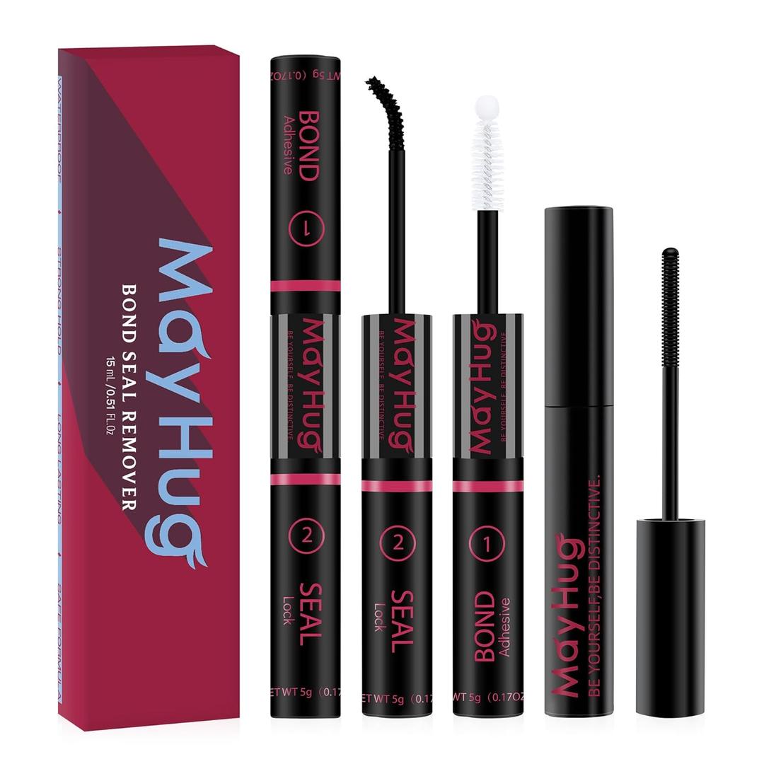 Mayhug Lash Bond and Seal Remover Set 72H+ Waterproof Lash Clusters Glue 3 In 1 Strong Hold DIY Eyelash Adhesive Kit, Qucik Removal Eyelash Remover for DIY Use (2Pcs Set)