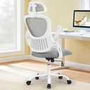 Sweetcrispy Office Computer Desk Chair, Ergonomic High-Back Mesh Rolling Work Chairs with Wheels and Adjustable Headrests, Comfortable Lumbar Support, Comfy Flip-up Arms for Home,Bedroom,Study, Grey 