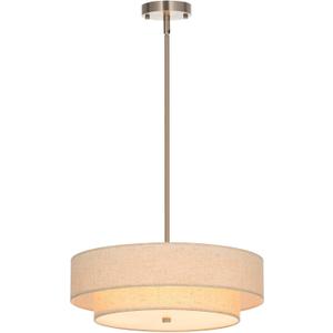VONLUCE Modern Chandeliers, 18" Drum Chandeliers with 2-Layer Fabric Shade, 4-Light Pendant Light Fixture with E26 Base, Light Fixture for Dining Room Bedroom Living Room, Linen Shade & Nickel Finish