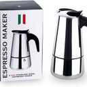 Stainless Steel Espresso Maker Stovetop Coffee Percolator Italian Coffee Maker Moka Pot (4 Cup - 200 ml, Silver)