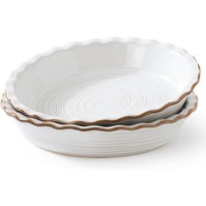 Frewinky Ceramic Pie Pan for Baking, 9 inch Pie Dish with Ruffled Edge, Nonstick Deep Pie Plate, Farmhouse Decor Quiche Tart Baking Dish for Thanksgiving, Microwave & Oven Safe, Set of 2