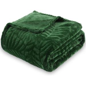 SOCHOW Super Soft Flannel Fleece Throw Blanket, Lightweight Cozy Warm Leaves Textured Plush Blanket for Bed Couch Sofa, 60 x 80 Inches, Olive Green