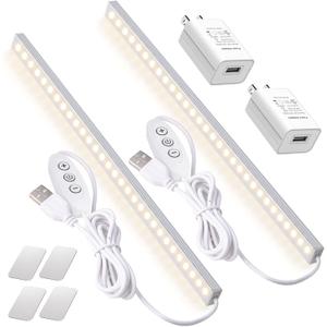 2Pack LED Under Cabinet Lighting Dimmable Under Cabinet Lights with USB Powered for Closet Light Bar Under Counter Lighting Work Tables Student Dormitory (Include AC Plug)