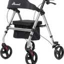 Walker for Seniors, Lightweight Rollator Walker with seat, Foldable Rolling Walker with 8 inch All Terrain Rubber Wheels, Ergonomic Adjustable Handles and Backrest for Seniors and Adult (Silver)