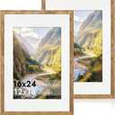 iRahmen 16x24 Picture Frame Set of 2 with Plexiglass, Display 12x18 Picture with Mat or 16 x 24 Without Mat, Rustic Brown Wood Poster Frame for Photo Wall Gallery Mounting Horizontal and Vertical, Rustic Brown