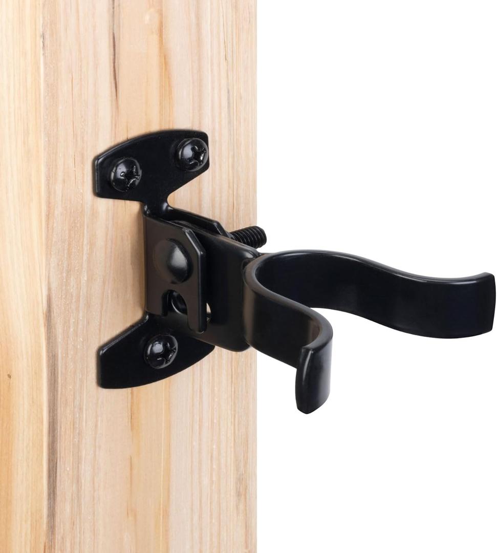 HILLMASTER 1-3/8" Flat Back Wall Mount Chain Link Fork Latch, Black Gate Fork Latch with Padlock Hole,Fence Latch Lock with Screws,Bolts,Gate Hardware Gate Latches for Outdoor Wooden Gates,2 PCS