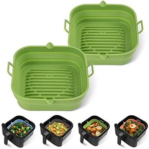 [2 Pack] Silicone Air Fryer Liners Square - Reusable Airfryer Silicone Basket - Easy to Clean Air Fryers Silicone Pot for 5.8 to 8 Qt Large Air Fryer Baking Tray Oven Accessories, 8.5 Inch