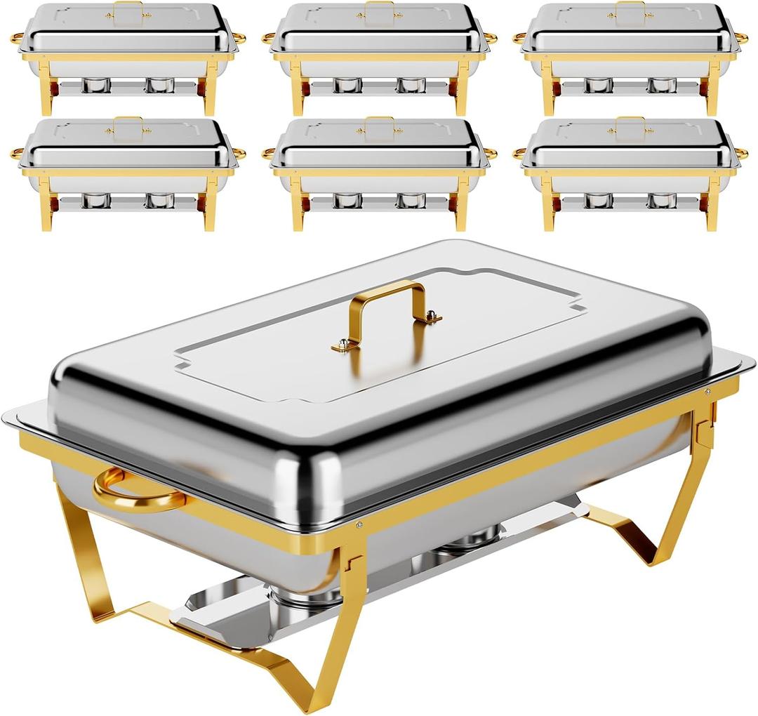 Chafing Dishes for Buffet, 9QT Chafing Dish Buffet Set Stainless Steel Buffet Food Warmers Sets for Catering Events Parties Dinners with Complete Set,Gold and Silver (1) (6)