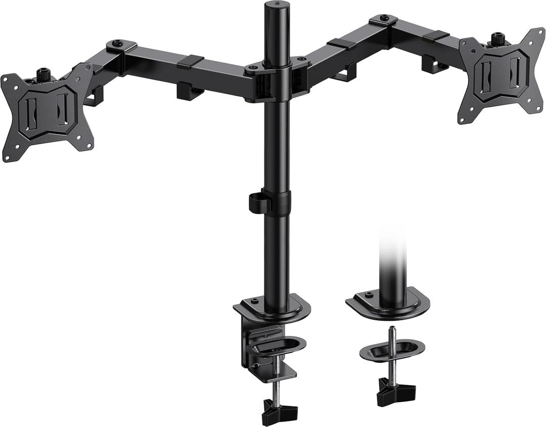 HUANUO Dual Monitor Mount for 2 Monitors up to 32 inches, Heavy Duty Dual Monitor Stand Holds up to17.6lbs, Dual Monitor Arm with Height Adjustable Tilt Swive Rotate, VESA Hole 75mm or 100mm