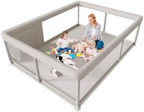 Hiaksedt 65 x 50 Inch Baby Playpen with Mat, PlayPen for Babies and Toddlers, Sturdy Safety Play Yard for Indoor & Outdoor with Zipper Gates