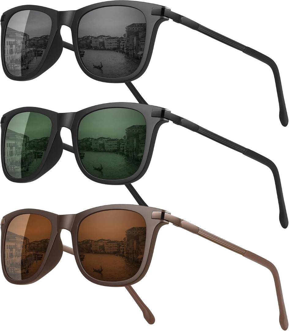 MEETSUN Small Polarized Sunglasses for Men Classic Retro Square Frame UV Protection Sunglasses for Fishing Driving,  (3 Pack) Black/Brown/Dark Green, 49 Millimeters 