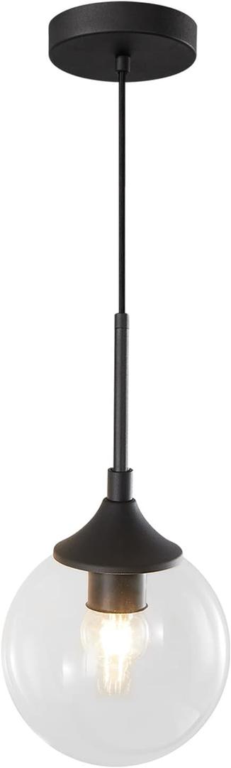 KCO Lighting Bubble Clear Glass Globe Pendant Light Fixture Black Mid Century Modern Pendant Ceiling Lighting Kitchen Island Light for Living Room Kitchen Sink (Clear)