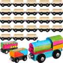 Lenwen 26 Pcs Unpainted Magnetic Wooden Trains Cars Unfinished Party Favors Wood Train Set for Birthday Party Supplies Paint Project Craft DIY Decorations(Load Style)