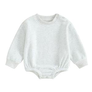 Gueuusu Newborn Warm Sweatshirt Romper Baby Boy Girl Solid Crewneck Long Sleeve Fleece Sweater Bodysuit Thick Winter Clothes (Light Gray, 3-6 Months)