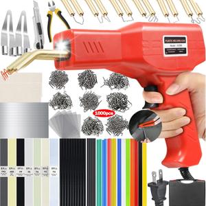 Upgraded 220W Plastic Welder, 2 in 1 Plastic Welding Kit Plastic Repair Welder Kit 1000PCS Hot Stapler Soldering Gun with 100PCS Plastic Welding Rods Car Bumper Repair Kit for Most Plastic Repair (Red)