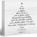 2pc Christian Christmas Wooden Box Sign, Christmas Desk Decor, ChristianIsaiah 9:6 Bible Verse Decor, Christian ChristmaTree Wood Block Box Sign Plaque for Bedroom Office Home Wall Shelf Decoration (white, pink)