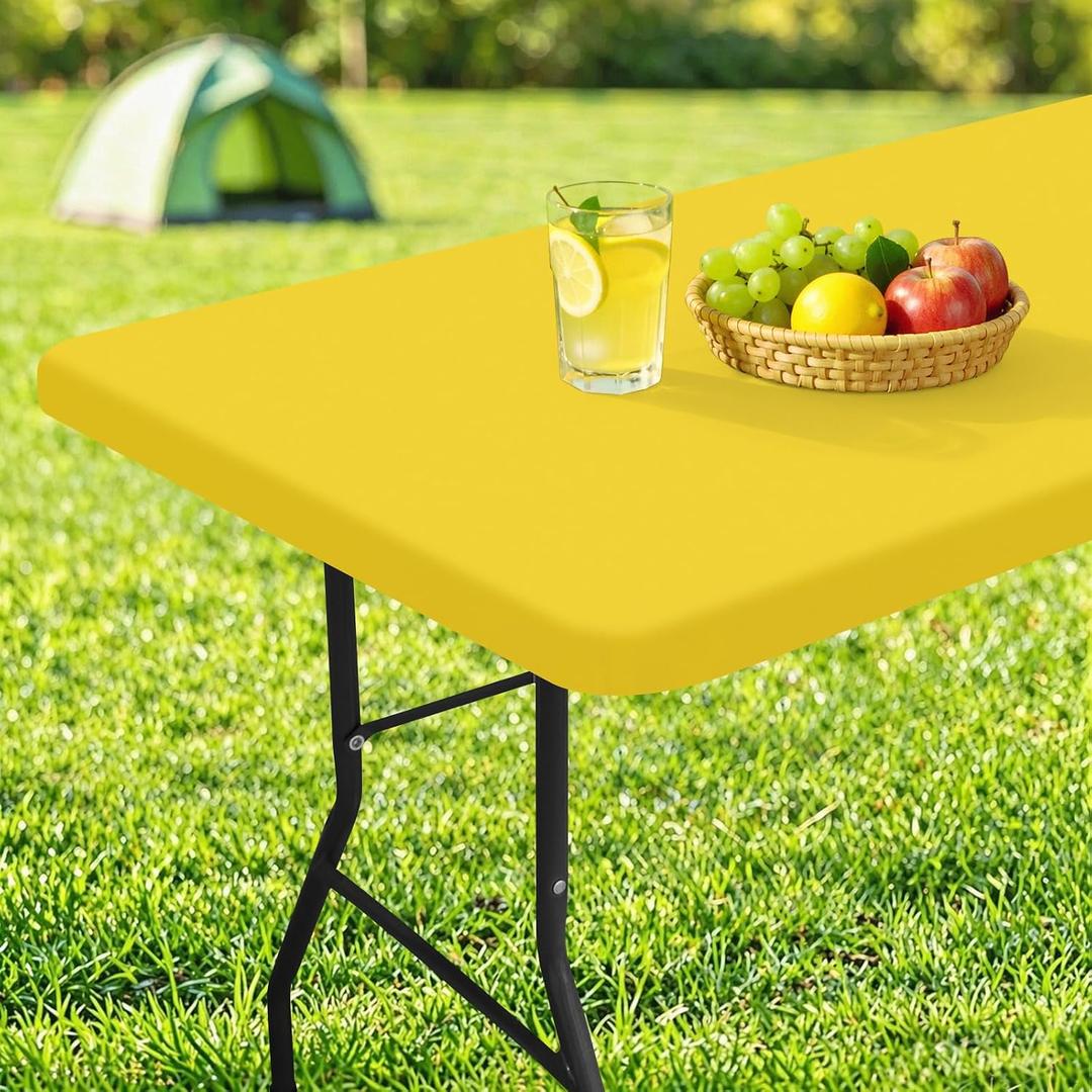 homing Rectangle Table Cloth Cover, Water-Resistant Polyester Elastic Fitted Tablecloth, Fits for 6 Foot Folding Tables, Washable Table Protector for Picnic, Camping, Outdoor (Yellow, 30" x 72")