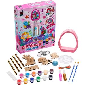 Fun Express DIY Wooden Mermaid Wind Chime Kit, All in One Kids Craft Kit, Birthday and Everday Gifts, Great for Creative Acitivity for Home and School