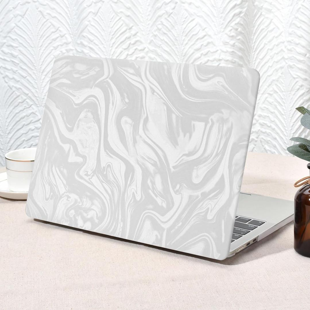 Seorsok Compatible with New MacBook Air 13.6 inch Case M4 M3 M2 2025 2024-2022 Release A3240 A2681 A3113,Luxurious and Skin-Friendly Leather Plastic Hard Shell&Keyboard Cover,Sliver Wave