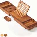 XcE Bathtub Caddy Tray Expandable to 105cm with Bamboo Book Stand and Soap Tray, Brown