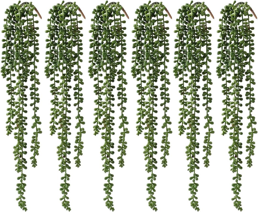 6 Pcs Artificial Succulents Hanging Plants, Fake String of Pearls Greenery Plants, Decoration for Wall, Home, Backdrop, Garden, Indoor and Outdoor