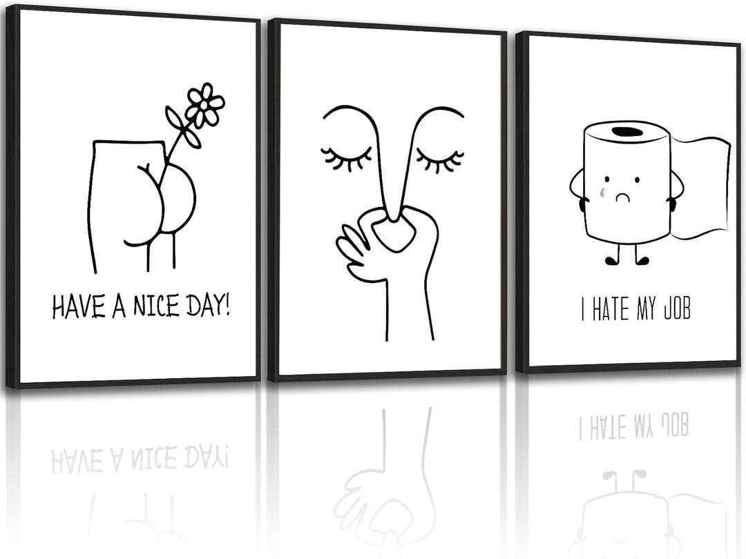 3pcs Funny Bathroom Wall Art Black and White Toilet Posters Prints Humorous Artwork Pictures Bad Smell Toilet Papers Roll Canvas Wall Decor for Minimalist Bathroom Toilet Decor 1216 Inch Unframed