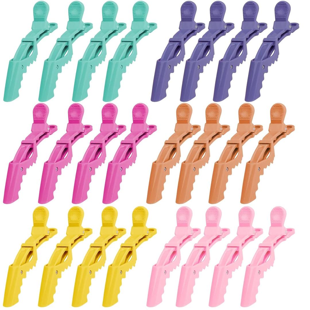 Ondder 24 Pack Professional Alligator Hair Clips for Styling and Salon - Plastic Gator Clips (Multi-colored)