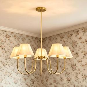 Modern Gold 5-Light Chandelier, Adjustable Height Farmhouse Industrial Ceiling Light, Dimmable Hanging Pendant Lamp for Dining Room Kitchen Island Over Table, Foyer Living Room Bedroom, 28 inches x 58.7 inches