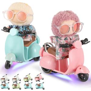 2 Pcs Doll Scooter Doll Vehicles Mini Electric Scooter with Music & Lights Could Rotate 360 Dolls Accessories Cute Scooters Ornaments Battery Not Included (Pink & Blue)